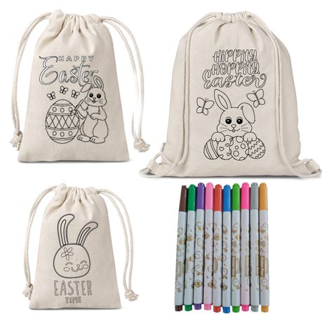 Drawstring Bags - Easter - Colouring In Bags - Khoki's -13-Piece Set