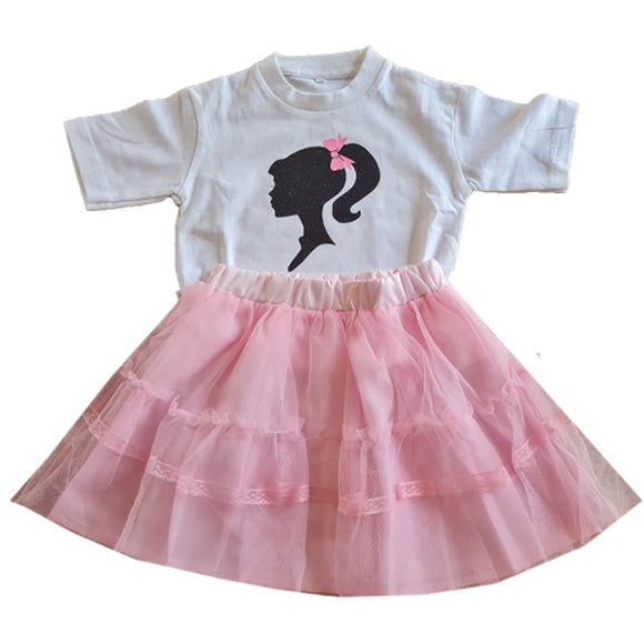 Barbie-T-Shirt with Pink Mesh Skirt-18-24 months
