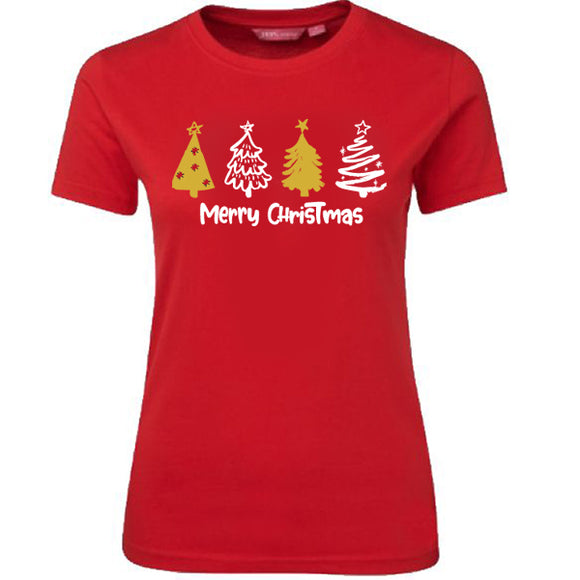Christmas - Christmas Trees - Merry Christmas - Ladies - T-Shirt - Red
