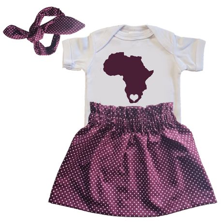Africa-South Africa-Heritage-Shweshwe-Skirt-Headband-Babygrow-Maroon