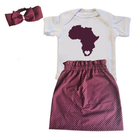 Africa-South Africa-Heritage-Shweshwe-Skirt-Headband-Bow-Babygrow-Maroon