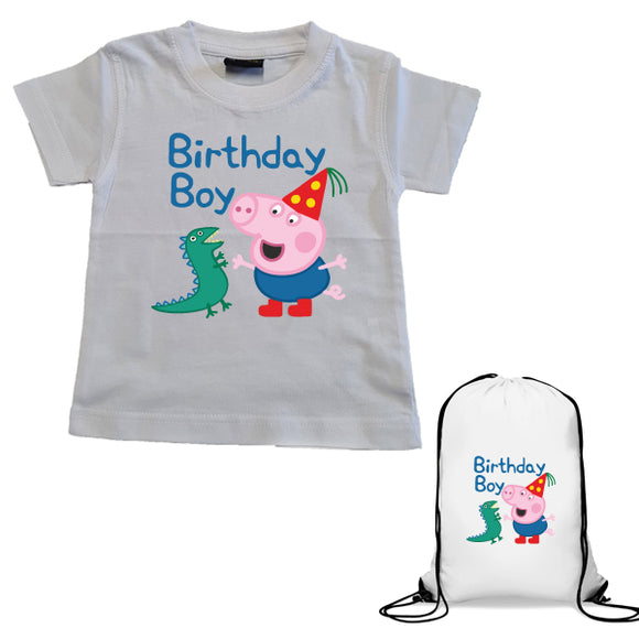 Peppa Pig-George-Birthday Boy-TShirt-Drawstring Bag-Combo