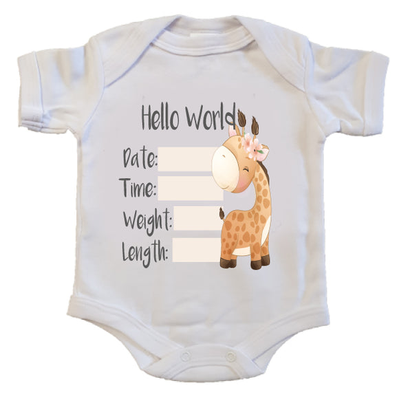 Newborn-Babygrow -Announcement- Keepsakes - Giraffe